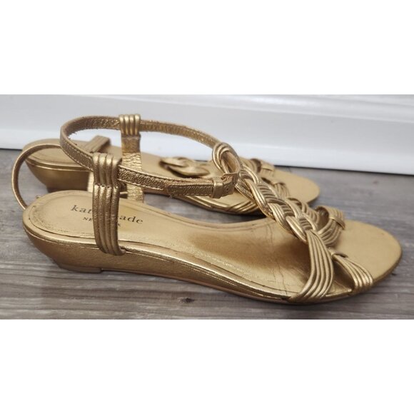Kate Spade Women's Sz. 8 Becca Gold Braided Small Wedge Sandals - Picture 1 of 7